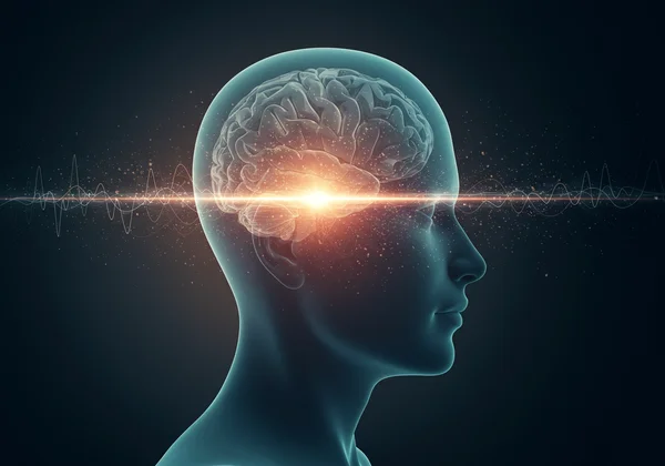 Personne traitant une information sensorielle profonde, calme.