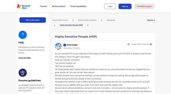 Beyond Blue Forums - HSP Discussion