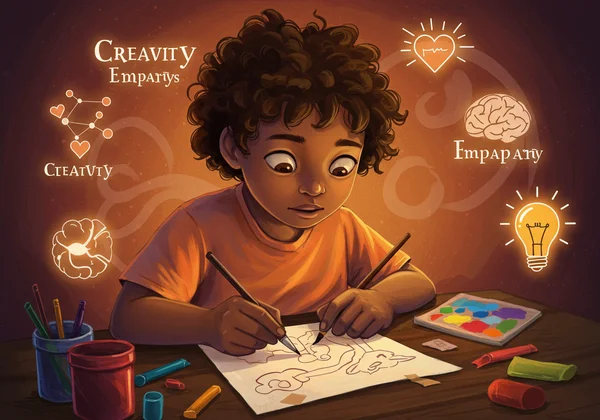 Niño altamente sensible mostrando creatividad y empatía.