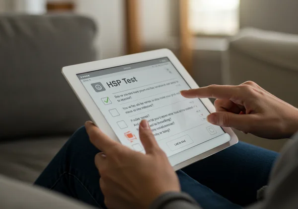 Person taking the online HSP Test on a tablet.