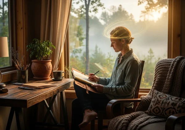 Person thriving, embracing their sensitivity, in a peaceful setting