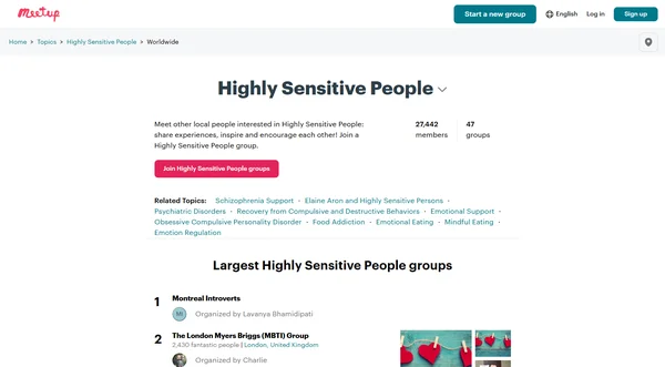 Kumpulan Sokongan Individu Sensitif Tinggi di Meetup